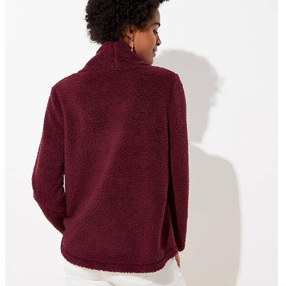 NWT LOFT Burgundy/Wine Fleece Cowl Neck Soft Knit Top - Picture 5 of 9